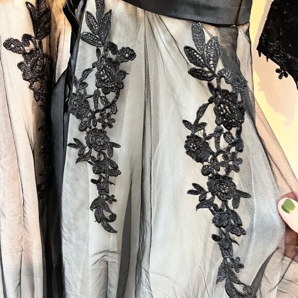 Snowskite Women's Black Lace Applique Tulle Long Formal Evening Dress - Size 10 - Picture 6 of 10